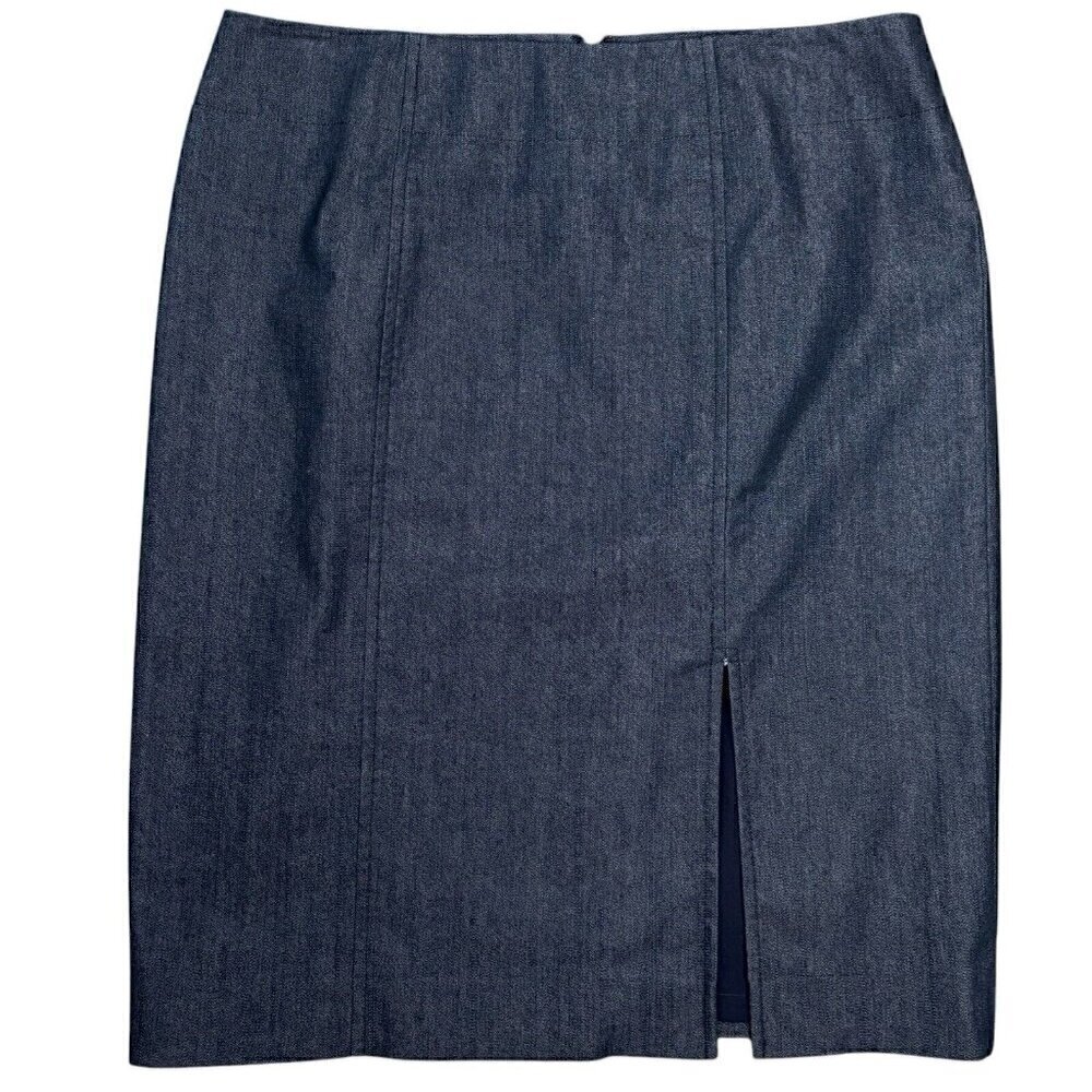 Dark Chambray Nine West Stretch Front Slit Above Knee Skirt Women’s 4 Classic